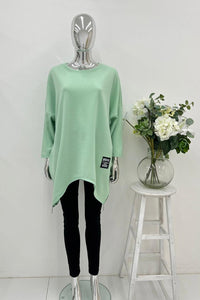 Round Neck, Zip Detailed Hem, Two Pocket Oversized Jumper