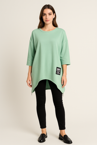 Round Neck, Zip Detailed Hem, Two Pocket Oversized Jumper