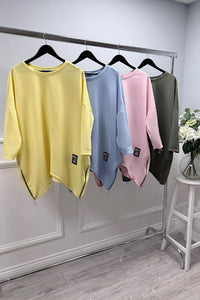 Round Neck, Zip Detailed Hem, Two Pocket Oversized Jumper