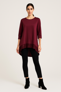 Round Neck, Sequin Detail, High Low Top