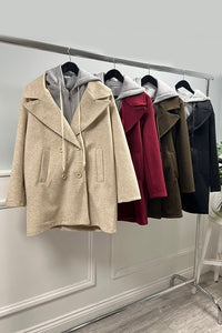 Zip Through, Button Detailed, Two Pocket Coat with Hoodie