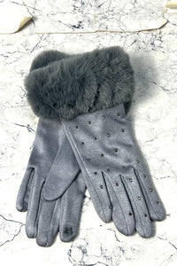 Faux-Fur Cuff Studded Winter Gloves