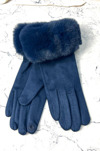 Faux-Fur Cuff Suede Winter Gloves