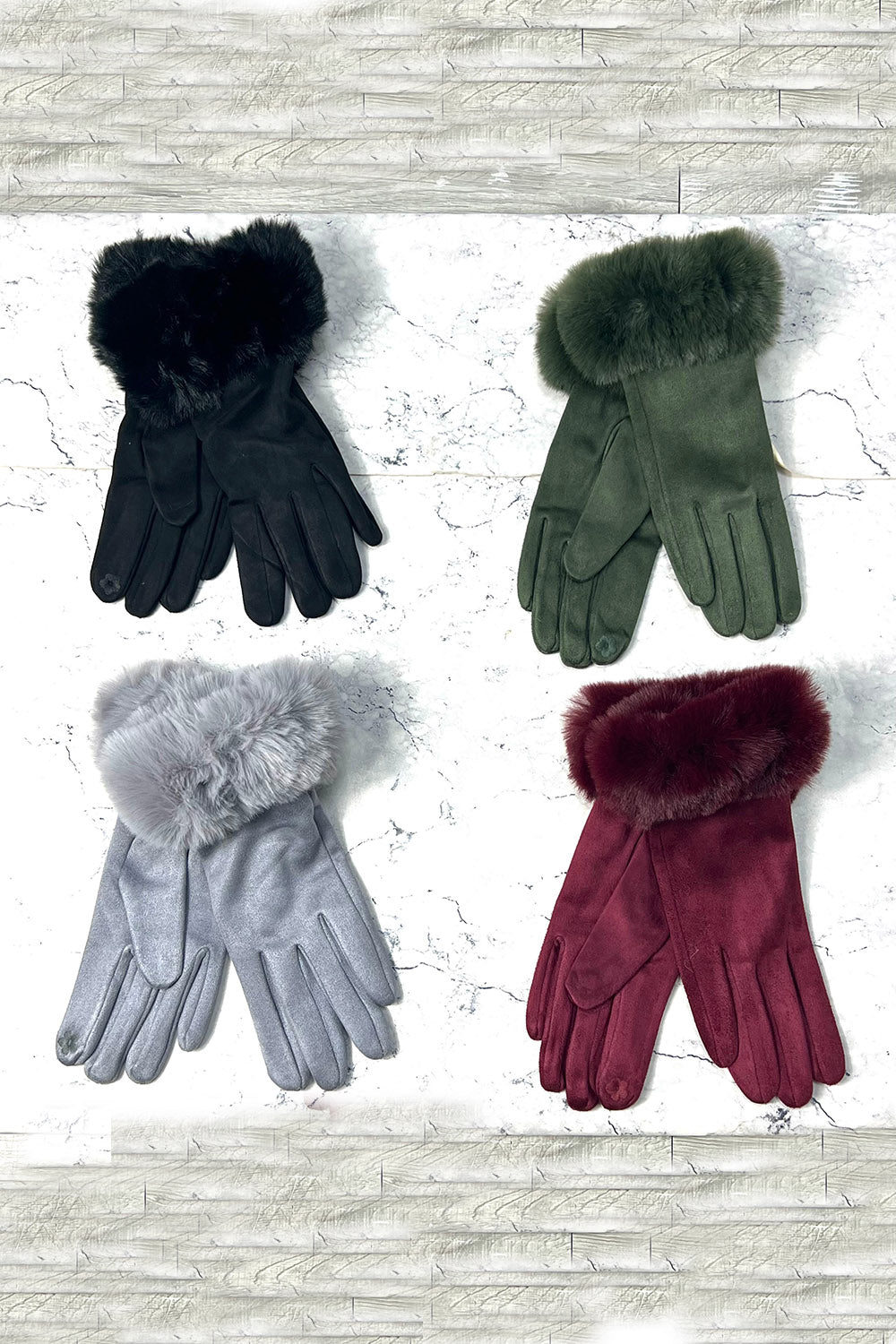 Faux-Fur Cuff Suede Winter Gloves