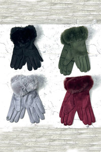 Faux-Fur Cuff Suede Winter Gloves