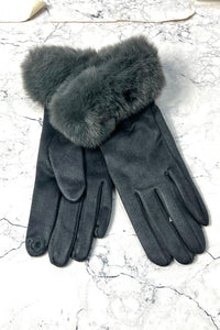 Faux-Fur Cuff Suede Winter Gloves