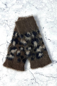 Fuzzy Leopard Knit Wrist Warmers