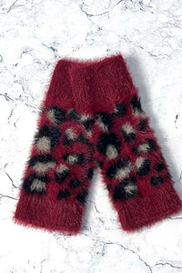 Fuzzy Leopard Knit Wrist Warmers