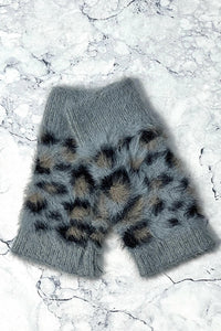 Fuzzy Leopard Knit Wrist Warmers