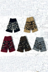 Fuzzy Leopard Knit Wrist Warmers