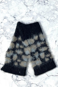Fuzzy Leopard Knit Wrist Warmers