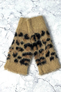 Fuzzy Leopard Knit Wrist Warmers