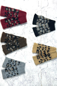 Fuzzy Leopard Knit Wrist Warmers