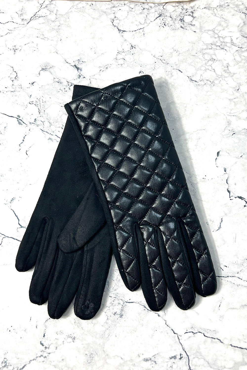 Quilted Faux-Leather Winter Gloves