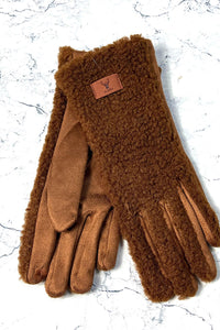 Black textured gloves with cozy boucle detail