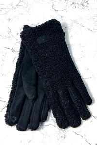 Black textured gloves with cozy boucle detail