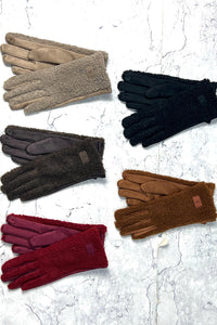 Black textured gloves with cozy boucle detail