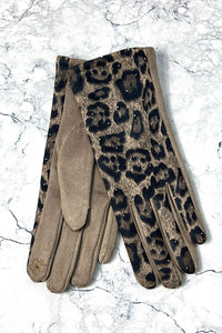 Leopard Print Suede Winter Gloves
