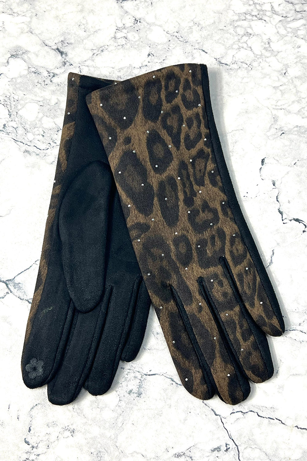 Leopard Print Suede Winter Gloves