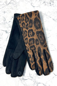 Leopard Print Suede Winter Gloves