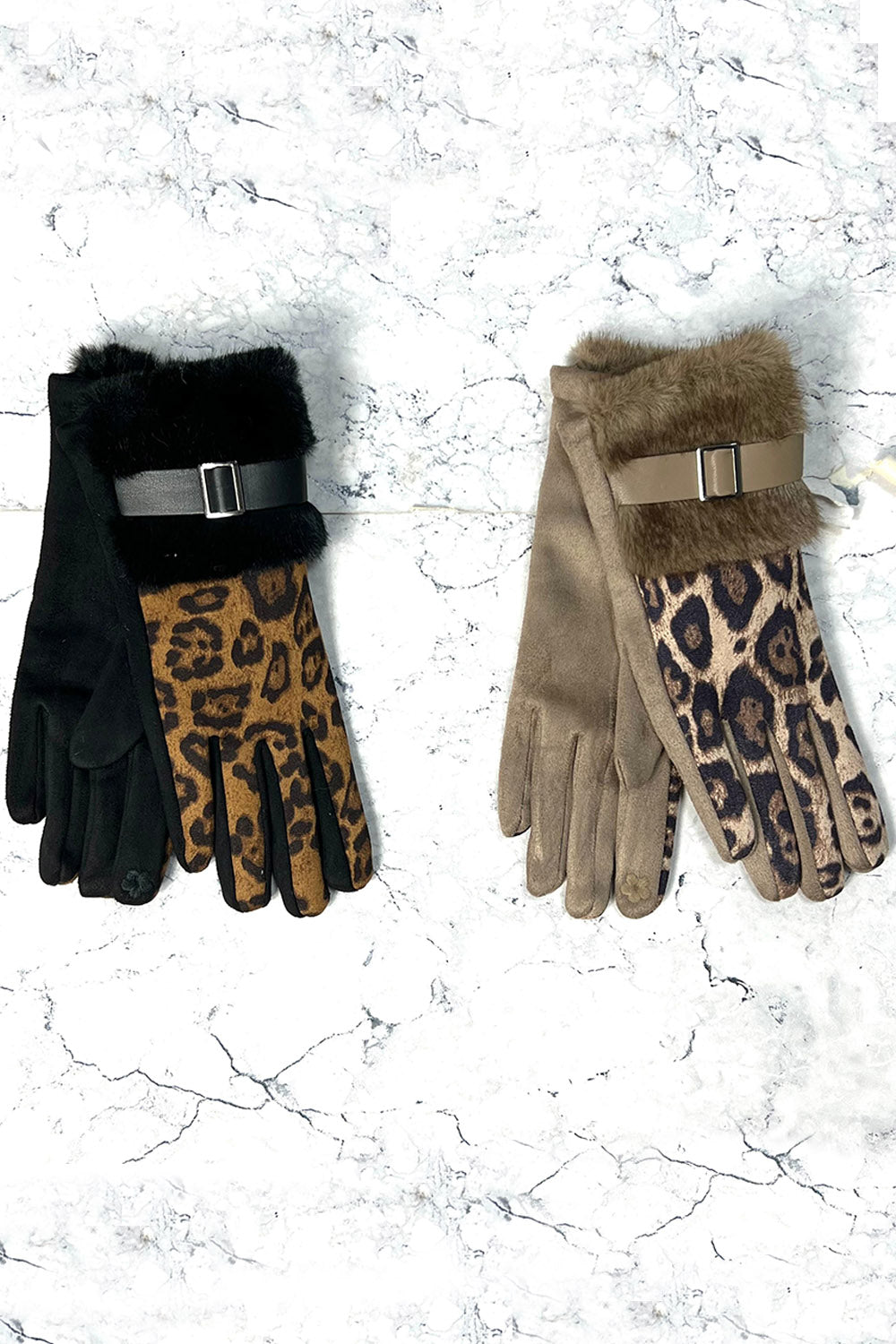 Leopard Panel Faux-Fur Cuff Gloves 1824
