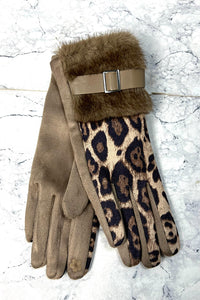 Leopard Panel Faux-Fur Cuff Gloves 1824