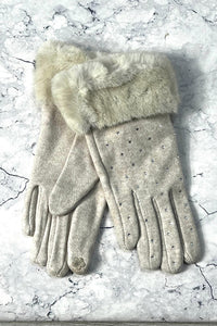 Faux-Fur Cuff Sparkle Winter Gloves