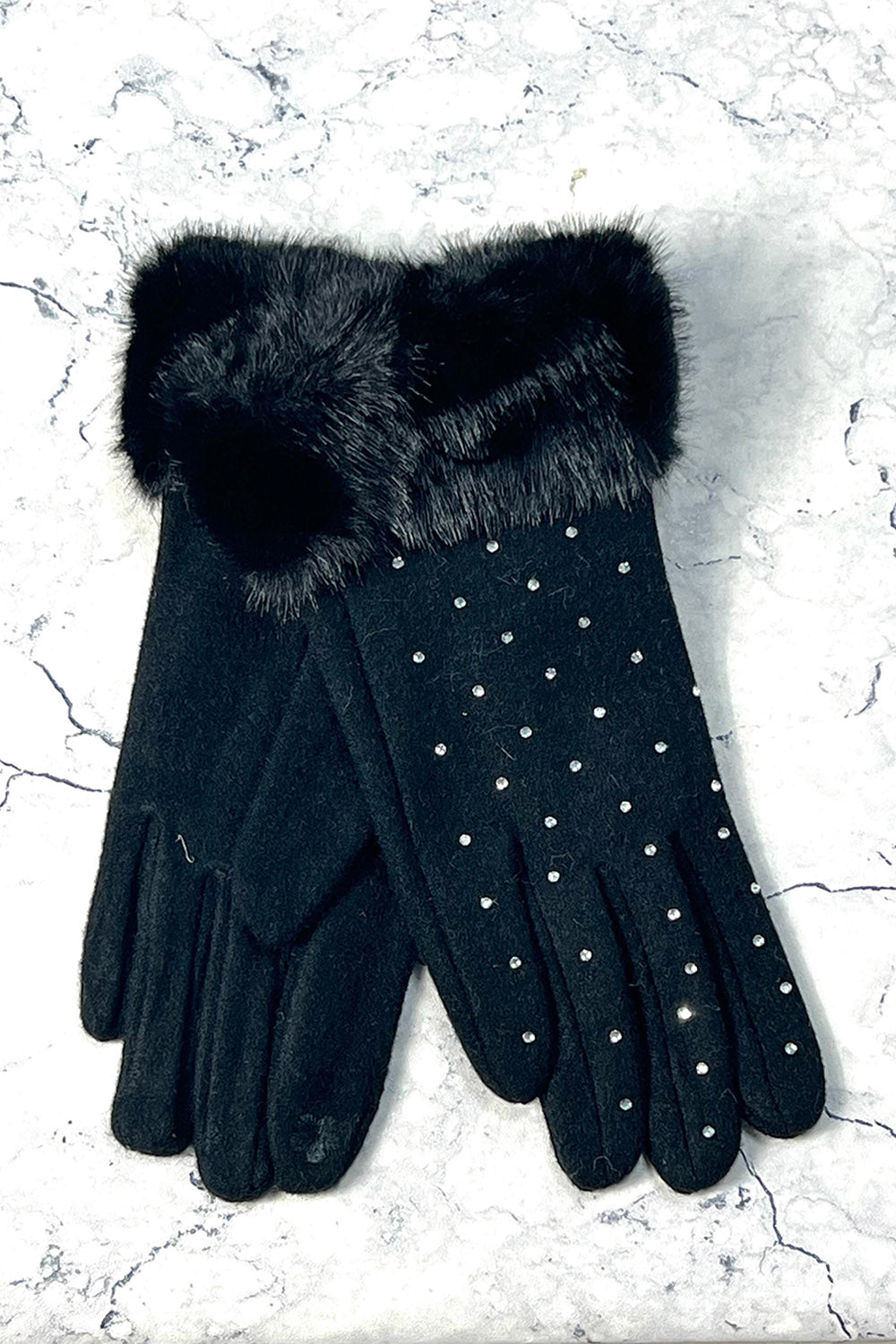 Faux-Fur Cuff Sparkle Winter Gloves