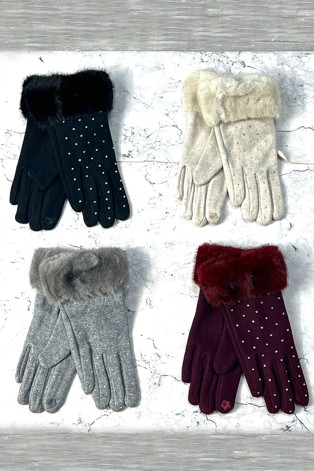 Faux-Fur Cuff Sparkle Winter Gloves