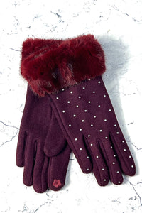 Faux-Fur Cuff Sparkle Winter Gloves