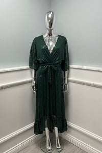 Sequin Drape V-Neck Maxi Dress