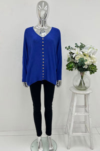 V-Neck, Button Detailed, Viscose & Nylon Light Knitted Top