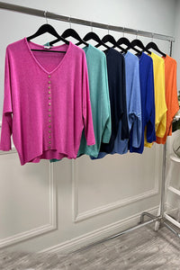 V-Neck, Button Detailed, Viscose & Nylon Light Knitted Top