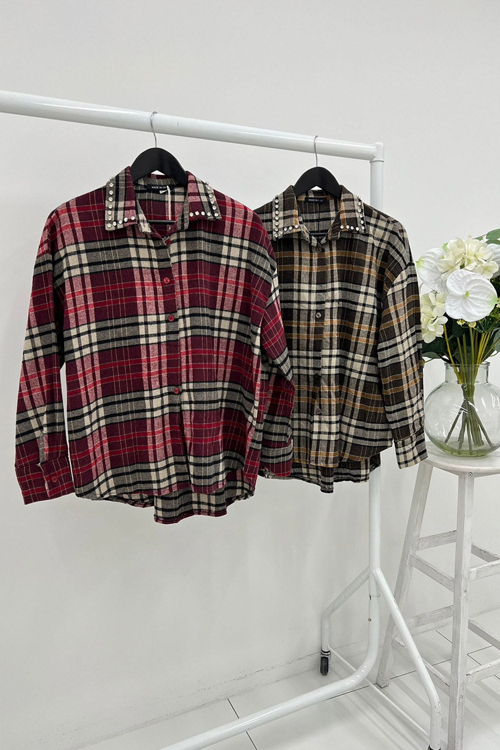 Diamanté Studded Collared, 100% Cotton Shirt