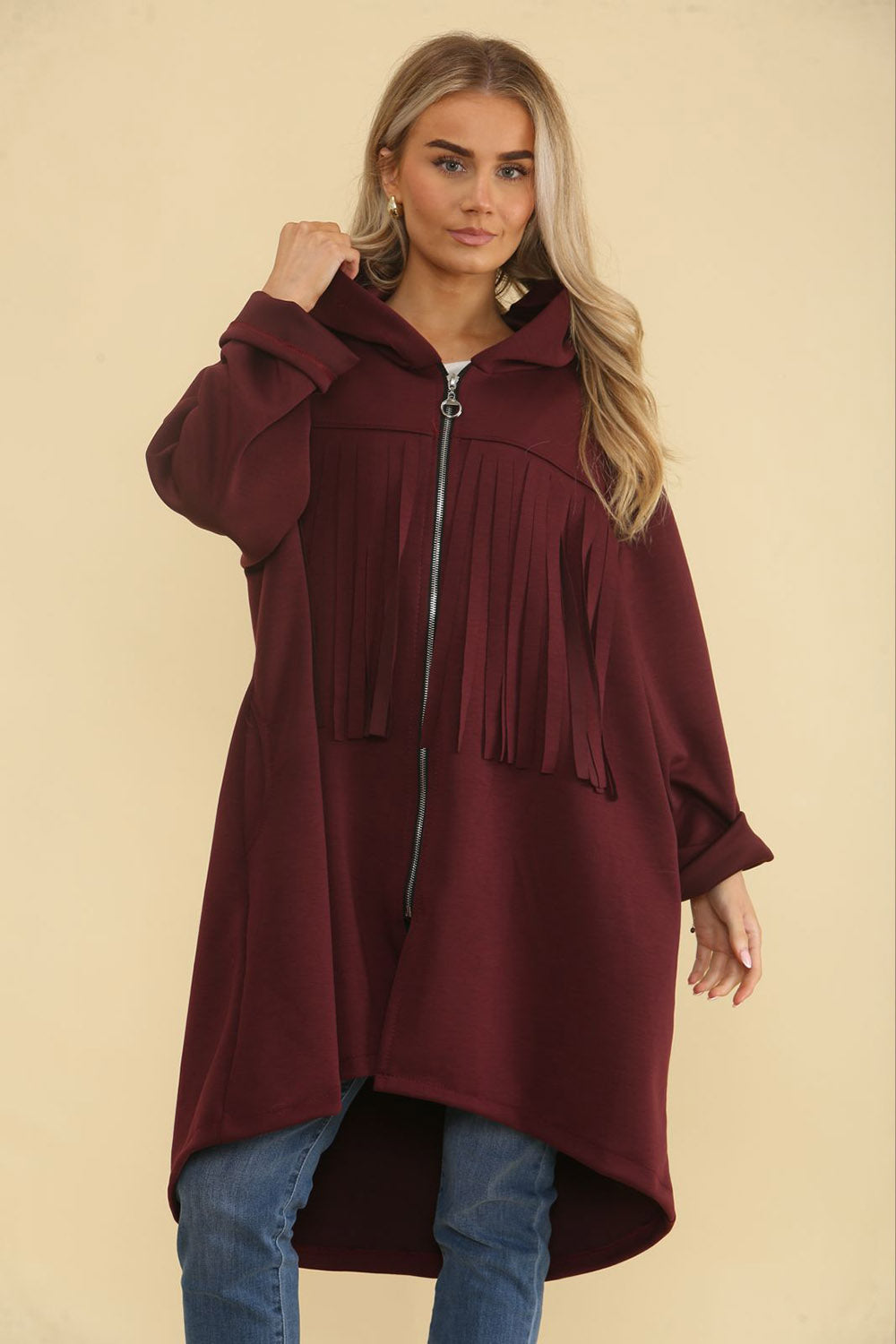 Tessel Front Detailed, Two Pocket High Low Hoodie