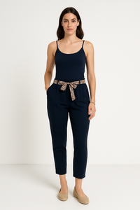 Elasticated Waist, Tie Front Detailed, Two Pocket Stretchy Trouser