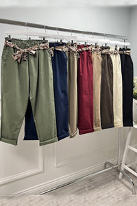 Elasticated Waist, Tie Front Detailed, Two Pocket Stretchy Trouser