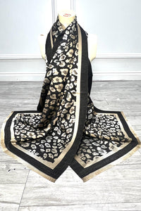 Metallic Leopard Border Scarf