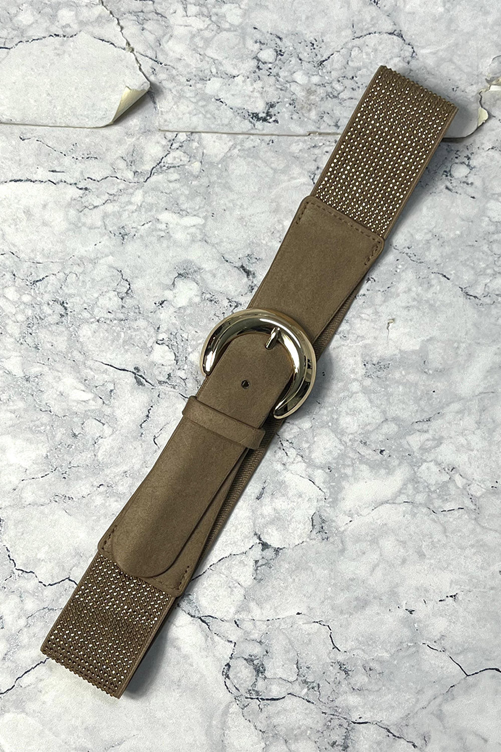 Sparkle-Trim Suede Stretch Belt
