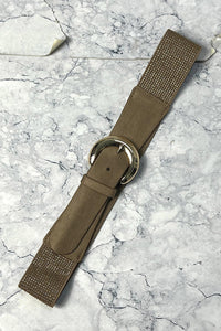 Sparkle-Trim Suede Stretch Belt