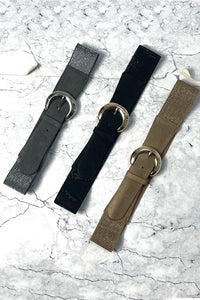 Sparkle-Trim Suede Stretch Belt