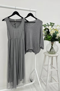 Round Neck, Batwing Top, Sleeveless Mesh Dress Two Piece Set