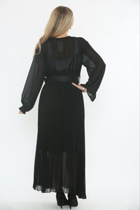 V Wrap Over, Elasticated Waist, Belt Detailed, Pleated Dress