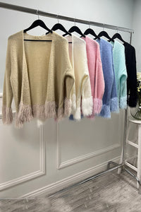 Fur Cuff & Hem Detailed, Lana Wool, Mohair & Acrylic Knitted Cardigan