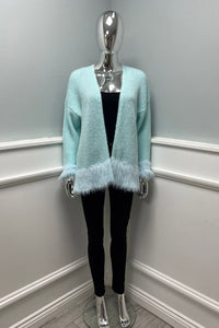 Fur Cuff & Hem Detailed, Lana Wool, Mohair & Acrylic Knitted Cardigan