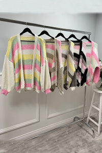 Lana Wool, Viscose, Nylon & Acrylic Knitted Stripe Cardigan