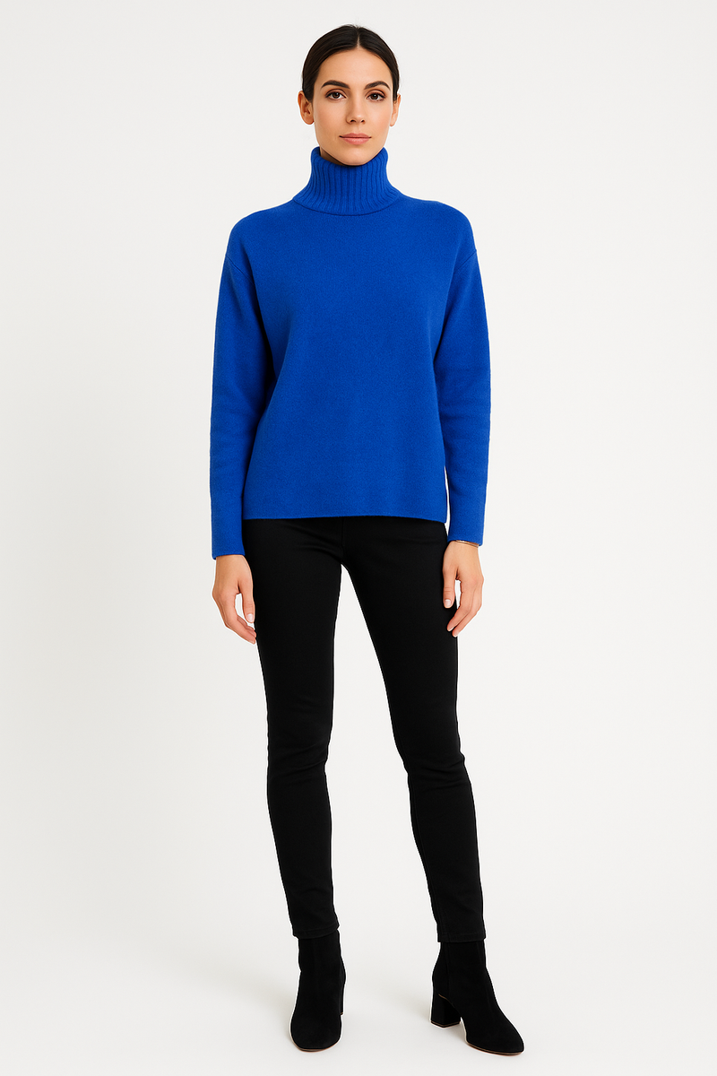 Ribbed High Neck, Acrylic & Nylon Knitted Jumper