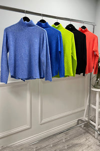 Ribbed High Neck, Acrylic & Nylon Knitted Jumper