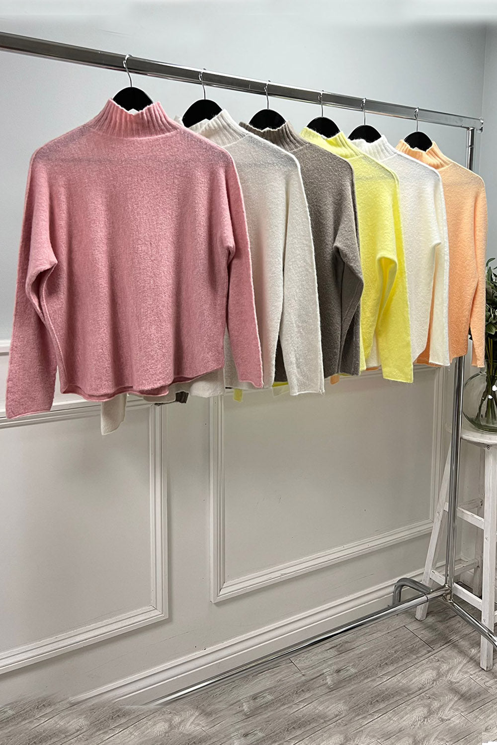 Ribbed High Neck, Acrylic & Nylon Knitted Jumper