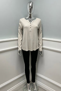 Round Neck, Button Detailed, 100% Cotton, Ribbed Top